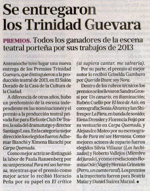 Nota periodística sobre la entrega de los Premios Trinidad Guevara